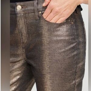 Chico's So Slimming Coated Croc GF Jean Gold Navy Foil Size 3 NWOT